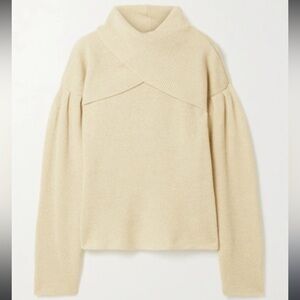 NANUSHKA | Korina | Merino Wool Blend | Layered Ribbed Knit Sweater | Cream | XS